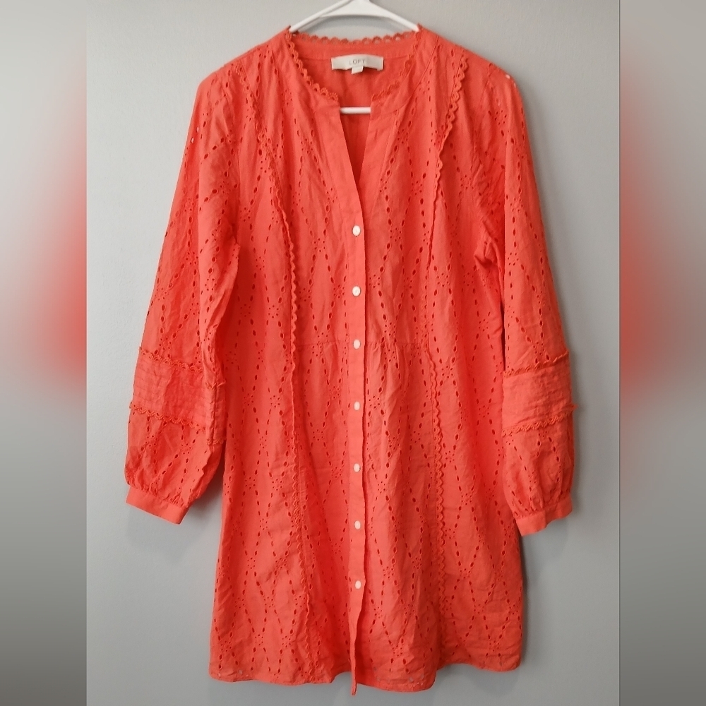 Orange Eyelet Button-down Dress Size Medium Cottagecore Boho Fairy Festival - Picture 1 of 6